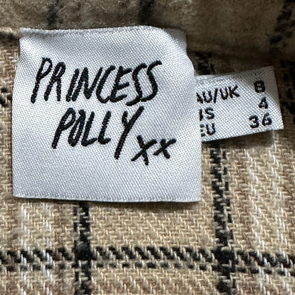 Princess Polly Womens US 4 Button Front Shirt Jacket Shacket Beige Black Flannel - Picture 2 of 12